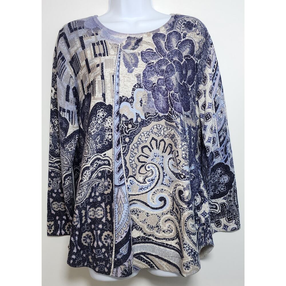 CHICO'S Knit Whimsy Paisley Artsy Boho Lightweight Sweater 2